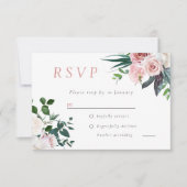 Dusty Roos Blush Pink Floral Wedding RSVP Kaartje (Voorkant)