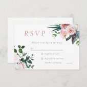 Dusty Roos Blush Pink Floral Wedding RSVP Kaartje (Voorkant / Achterkant)