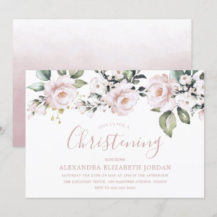Dusty Roos Blush Pink Flowers Christening Baptisme Kaart
