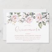 Dusty Roos Blush Pink Flowers Quinceanera Party Kaart (Voorkant)