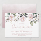 Dusty Roos Blush Pink Flowers Quinceanera Party Kaart (Voorkant / Achterkant)