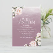 Dusty Roos Blush Pink Flowers Sweet 16 Party Kaart (Staand voorkant)