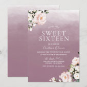 Dusty Roos Blush Pink Flowers Sweet 16 Party Kaart (Voorkant / Achterkant)
