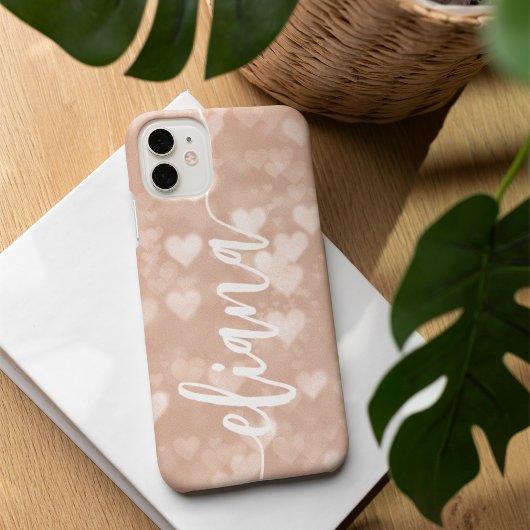 Dusty Roos Blush Pink Hearts Persoonlijke naam Case-Mate iPhone Case