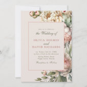 Dusty Roos Blush Pink Peony bruiloft uitnodiging (Voorkant)