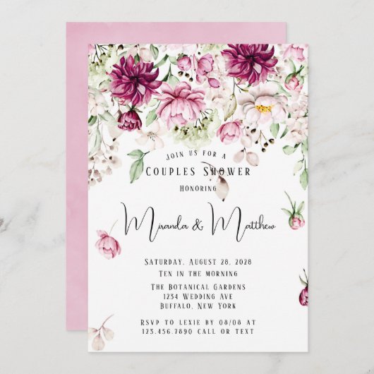 Dusty Roos & Blush Pink Peony Couples Shower Kaart (Voorkant / Achterkant)