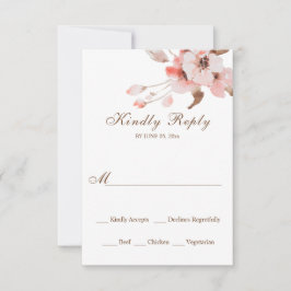 Dusty Roos Blush Pink Waterverf Floral Wedding RSVP Kaartje