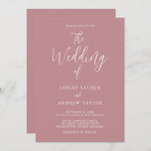 Dusty Roos Blush Simple Elegant Wedding Invitation Kaart (Voorkant / Achterkant)