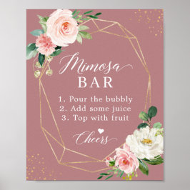 Dusty Roos Blush Vrijgezellenfeest Mimosa Bar Sign Poster