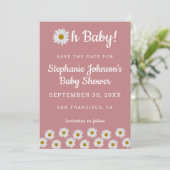 Dusty Roos Bohemian Daisies Oh Baby Baby shower Save The Date (Staand voorkant)