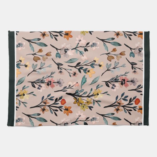 Dusty Roos Boho Floral Waterverf Theedoek (Horizontaal)