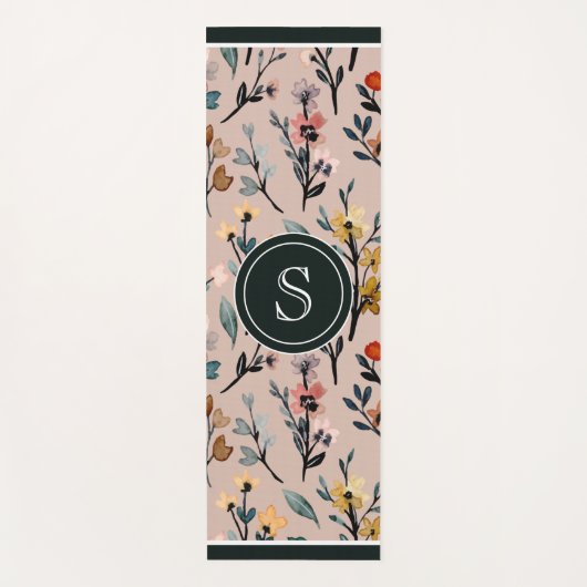 Dusty Roos Boho Floral Waterverf Yogamat (Voorkant)
