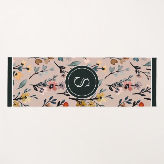 Dusty Roos Boho Floral Waterverf Yogamat (Voorkant (horizontaal))