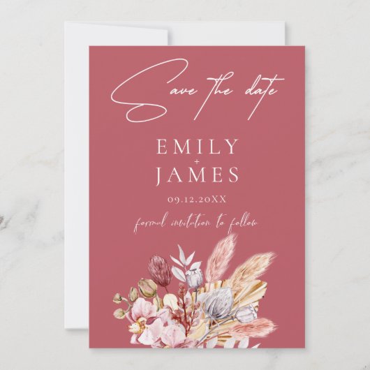 Dusty Roos Boho Floral Wedding Save The Date (Voorkant)