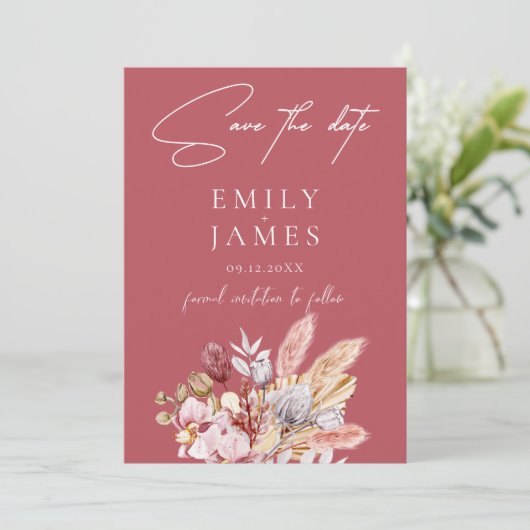 Dusty Roos Boho Floral Wedding Save The Date (Staand voorkant)