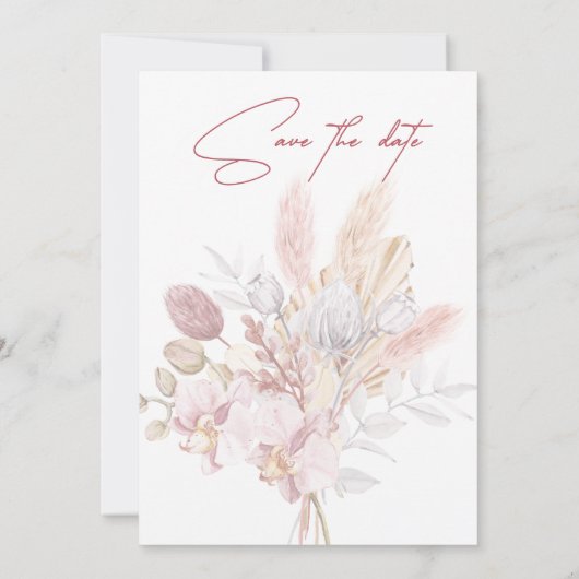Dusty Roos Boho Floral Wedding Save The Date (Achterkant)