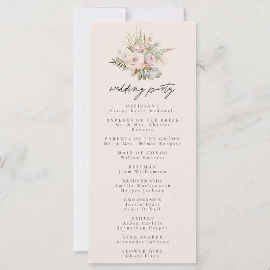 Dusty Roos Boho Pampas Grass Ceremony Programma (Achterkant)