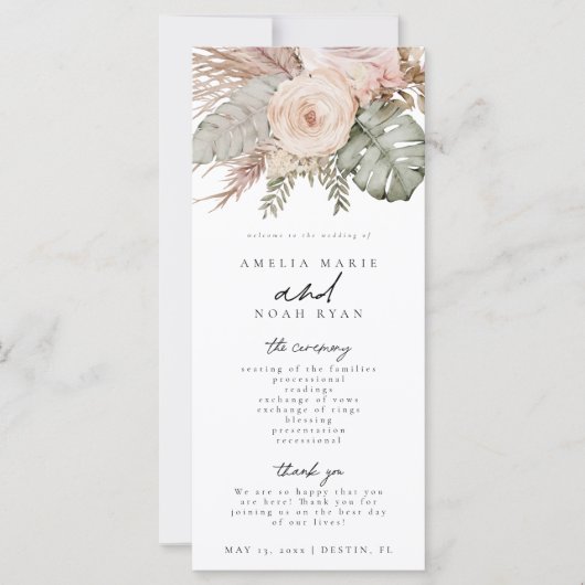 Dusty Roos Boho Pampas Grass Ceremony Programma (Voorkant)