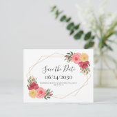 Dusty Roos Boho Waterverf Floral Save the Date Briefkaart (Staand voorkant)