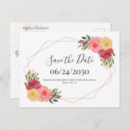 Dusty Roos Boho Waterverf Floral Save the Date Briefkaart