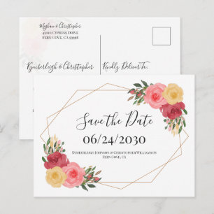 Dusty Roos Boho Waterverf Floral Save the Date Briefkaart