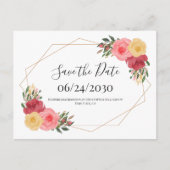 Dusty Roos Boho Waterverf Floral Save the Date Briefkaart (Voorkant)