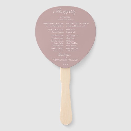 Dusty Roos Botanical Branch Wedding Programme Handwaaier (Achterkant)