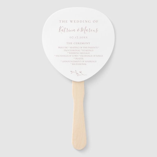 Dusty Roos Botanical Branch Wedding Programme Handwaaier (Voorkant)