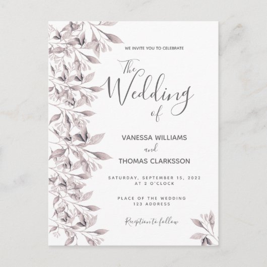 Dusty roos botanical foliage bruiloft uitnodiging (Voorkant)
