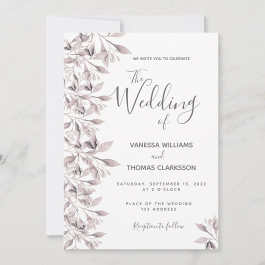 Dusty roos botanical foliage script bruiloft kaart (Voorkant)