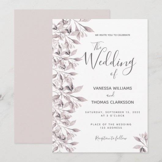 Dusty roos botanical foliage script bruiloft kaart (Voorkant / Achterkant)