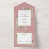 Dusty Roos Botanical Greenery Monogram Wedding All In One Uitnodiging (Binnen)