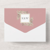 Dusty Roos Botanical Greenery Monogram Wedding All In One Uitnodiging (Achterkant)