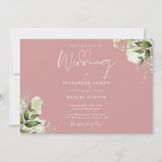 Dusty Roos Botanical Greenery Monogram Wedding Kaart (Voorkant)