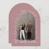 Dusty Roos Botanical Leaves Arch Bewaar de datum Kaart (Voorkant / Achterkant)