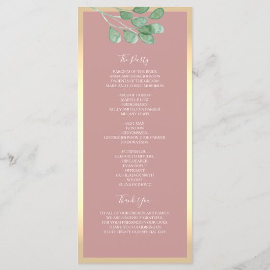 Dusty Roos Botanische Wedding Program Kaart (Achterkant)