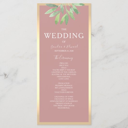 Dusty Roos Botanische Wedding Program Kaart (Voorkant)
