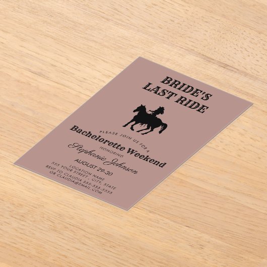Dusty Roos Bride's Last Ride Bachelorette Weekend Acryl Uitnodigingen (Laagn)