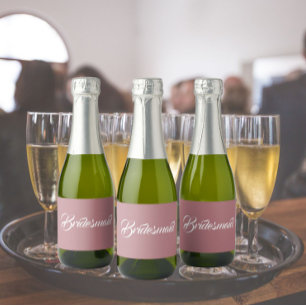 Dusty Roos Bridesmaid Eenvoudig gestileerd script Sparkling Wijnetiket