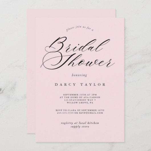 Dusty Roos bruidsdouche uitnodiging (Voorkant / Achterkant)