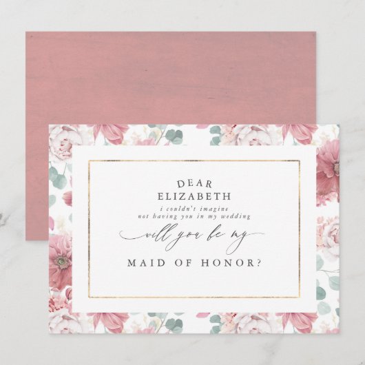 Dusty Roos bruidsmeisje Maid of Honor Voorstel Kaart (Voorkant / Achterkant)