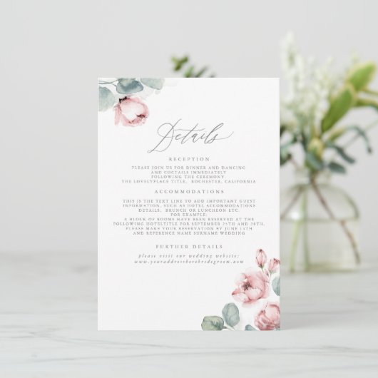 Dusty Roos Bruiloft Details Behuizing Informatiekaartje (Staand voorkant)