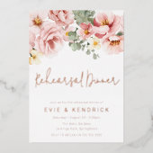 Dusty Roos bruiloft repetitie diner Roos Gold Folie Uitnodiging (Voorkant)