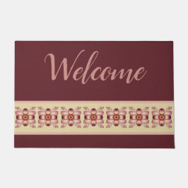 Dusty Roos Burgundy and Cream Floral accented Deurmat
