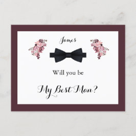 Dusty Roos Burgundy Best Man Request Kaart