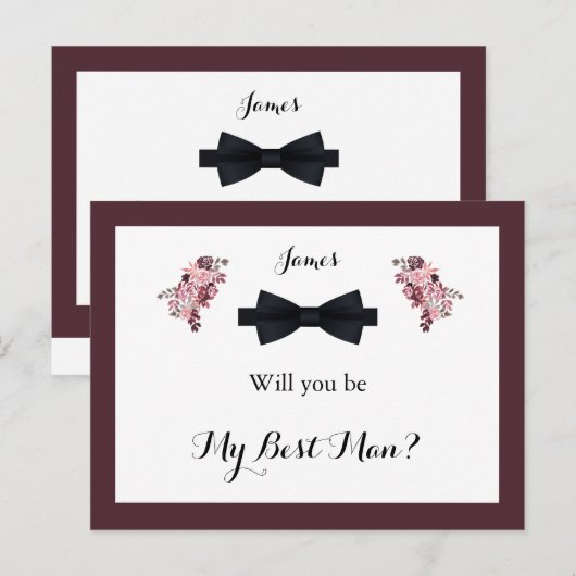 Dusty Roos Burgundy Best Man Request Kaart (Voorkant / Achterkant)