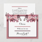 Dusty Roos Burgundy Bloemenmeisje Request Kaart (Voorkant / Achterkant)