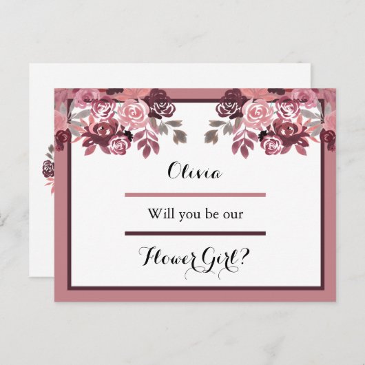 Dusty Roos Burgundy Bloemenmeisje Request Kaart (Voorkant / Achterkant)