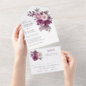 Dusty Roos Burgundy Blush Floral Wedding All In One Uitnodiging (Afscheurbaar)
