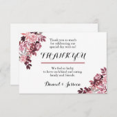 Dusty Roos Burgundy Floral Weddenschap Hartelijk d Bedankkaart (Voorkant / Achterkant)
